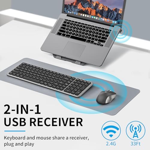 Ultra Thin Compact Silent Wireless Keyboard Mouse ComboIronGrey