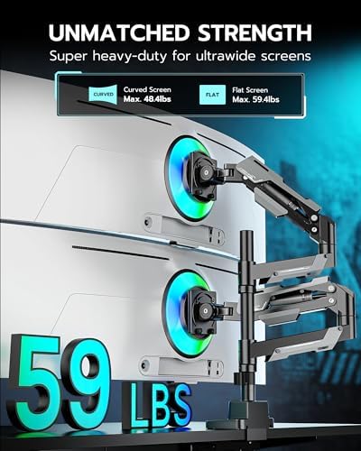ARES WING Heavy Duty Dual Monitor Mount with USB for 24-57 Inch, Black