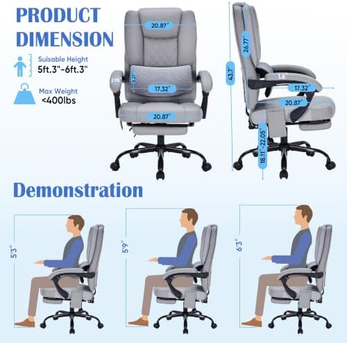 400lbs Reclining Office Chair with Ergonomic Lumbar Support