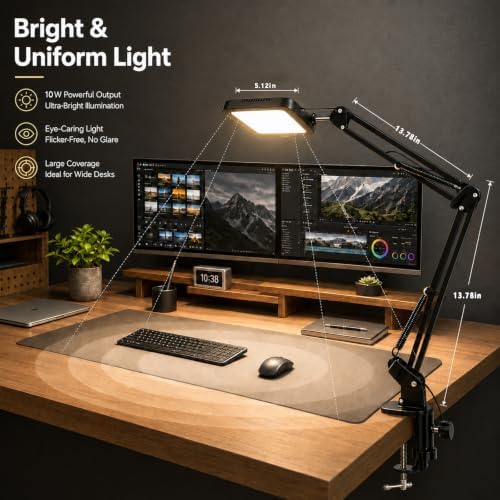 Eye-Caring Desk Lamp for Computer Video Calls with Adjustable Swing Arm