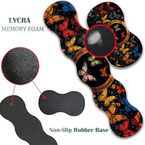 Mouse Pad Combo, Large Gaming Mouse Pad + Keyboard Wrist Support + Mouse Wrist Rest + Coaster, Table Pad 31.5 "x 11.8" with Memory Foam Ergonomic Wrist Pad Set, Colorful Butterfly Moon Pattern