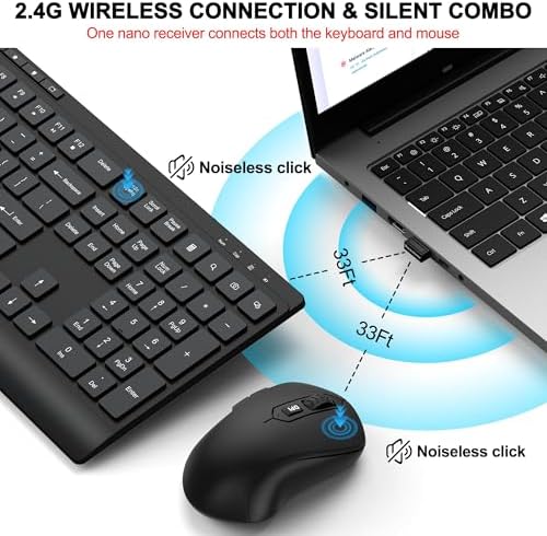 EDJO Wireless Keyboard and Mouse Combo, Quiet Key, Windows & Mac Compatible