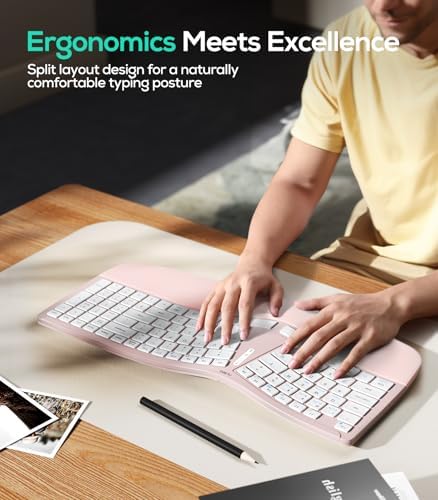 Nulea RT07B Wireless Ergonomic Keyboard - Split Keyboard, Wrist Rest, Natural Typing, Bluetooth and USB Connectivity, USB-C Rechargeable,Compatible with Windows Mac (Silver White)