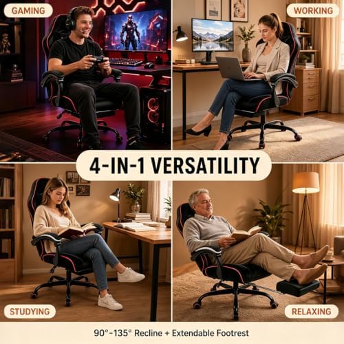 Fabric Gaming Chair for Adult, Comfortable Office Chair with Footrest
