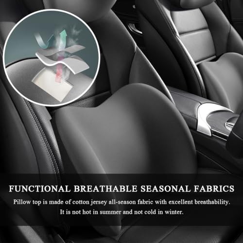 Car Lumbar Support Cushion, Ergonomic Memory Foam Car Back Support w/Removable Cover, Universal Breathable Lumbar Cushion Back Support Pillow with Adjusatble Strap (Gray)