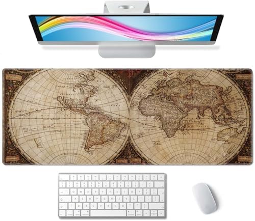 Large Gaming Mouse Pad with Stitched Edges, Desk Mat Extended Keyboard Pad, Non-Slip Rubber Base Desk Pad for Laptop, Office, Home, 31.5X11.8 inch Vintage World Map