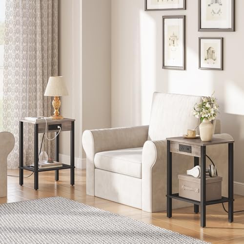 HOOBRO Side Table with Charging Station, 2-Tier Small End Table