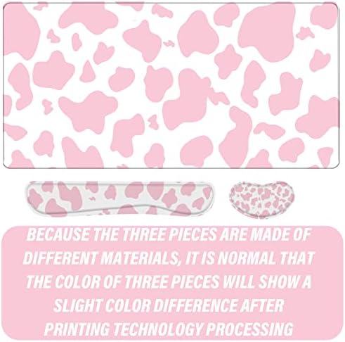3Pcs Large Gaming Mouse Pad Desk Mat,Keyboard Mouse Wrist Rest Support Set,Extended Laptop Mouse Pad Memory Foam Non-Slip Base for Gamer Home Office(31.5x15.7in)-Pink Cow Pattern