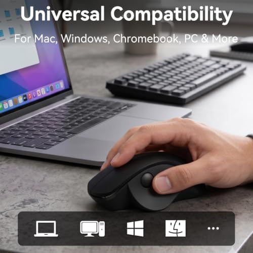Wireless Ergonomic Mouse, Thumb Side Scroll, Quiet Click