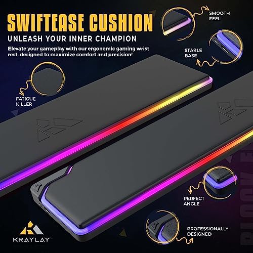 RGB Backlit Gaming Wrist Rest | RGB Wrist Support for Keyboard | Keyboard Wrist Rest with 14 Color Modes | 17x4x1 Inches Wrist Pad for Keyboard | Wrist Rest for Computer, Laptop, | Black