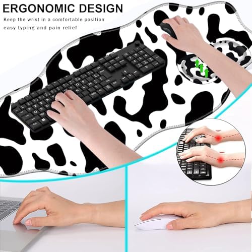 Mouse Pad with Wrist Support + Desk Mat + Coaster 3 in 1 Set, XXL Large Gaming Mousepad Ergonomic Mouse Pads for Desk Computer Laptop Office,Cute Cow Print