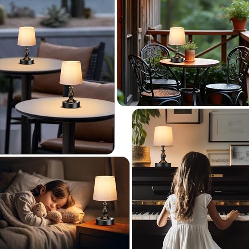 PARTPHONER Mini Cordless LED Table Lamp, 5200mAh Rechargeable Battery Operated Lamp, 3-Level Brightness, Touch Dimmable Desk Lamp, Bedside Night Light for Patio Camping Restaurant Home, Matte Black