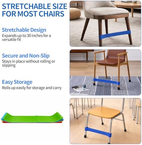 5 Pack Chair Bands for Kids with Fidgety Feet, ADHD Sensory Tools for Classroom & Home, Foot Bands for Chairs & Desks, Improve Focus & Reduce Restlessness (Multicolor)