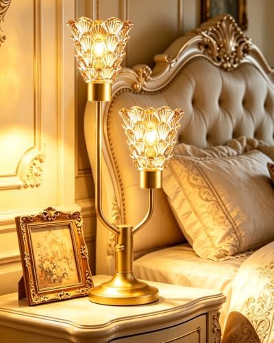 Lightdot Mid Century Modern Gold Table Lamp Vintage Glass Lamp Dimmable