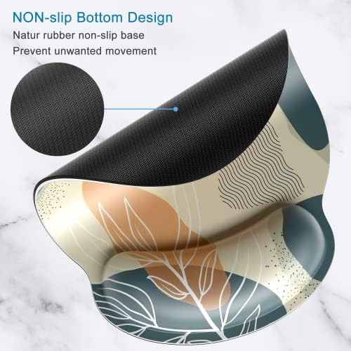 ITNRSIIET Ergonomic Mouse Pad with Wrist Support Wrist Rest Smooth Surface Non-Slip Rubber Base Comfortable Office Supplies Pain Relief, 9.8 x 9.1 inches, Abstract Leaf