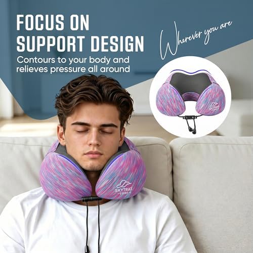 SkytraxComf® Travel Neck Pillow with Hood for Privacy on Long Flights