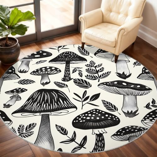 Mushroom Round Rug - 2ft Small Abstract Mushroom Round Area Rug for Entryway, 3D Plant Circle Rugs Washable Non-Slip Carpet for Bathroom Bedside Kitchen Decor Mat