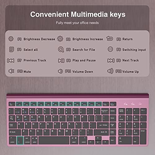 JOYACCESS Bluetooth Keyboard,Multi-Device (2.4G+BT3.0+BT5.0) Wireless Bluetooth Keyboard Compatible with iMac/Mac,MacBook,Laptop,Android,Windows-Wine Red