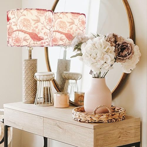 GO&SO Lamp Shades 1Pc,13" D x 10" H,Pink Birds Floral,Drum Lamp Shade