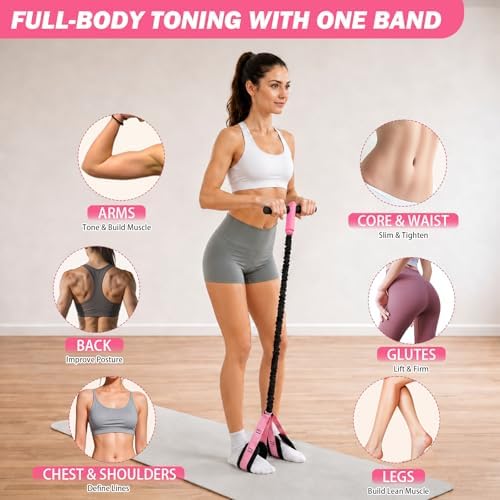 Pedal Resistance Band with Handles, 6-Tubes Natural Rubber Exercise Band