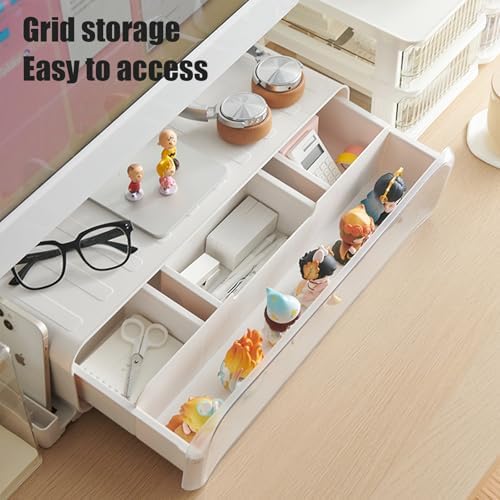 WMM Monitor Stand Riser, Computer Monitor Stand with Drawer and Display Minifigures, Computer Desktop Stand with Lights, Removable Elevated Structure, Compatible with Computers, Desktops, and Laptops