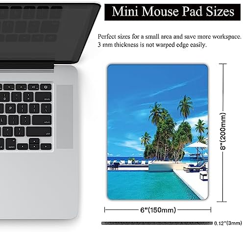 Small Mouse Pad, Mini Mouse Pad 6 X 8 Inch with Non-Slip Rubber Base for Keyboard Tray Laptops Wireless Mouse Home Office Travel, Washable & Portable (Seaside Vacation Scenery)