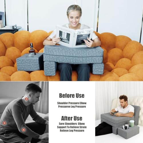 Bespilow Memory Foam Lap Desk Pillow for Adults - Extra Large Gaming Pillow for Lap, Laptop Couch Desk with Arm Rests & Independent Cup Holder, Ergonomic Bed Desk for Keyboard, Mouse & Working