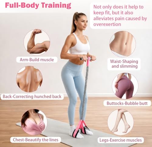 Pedal Resistance Band with Handles, 6-Tubes Natural Rubber Exercise Band