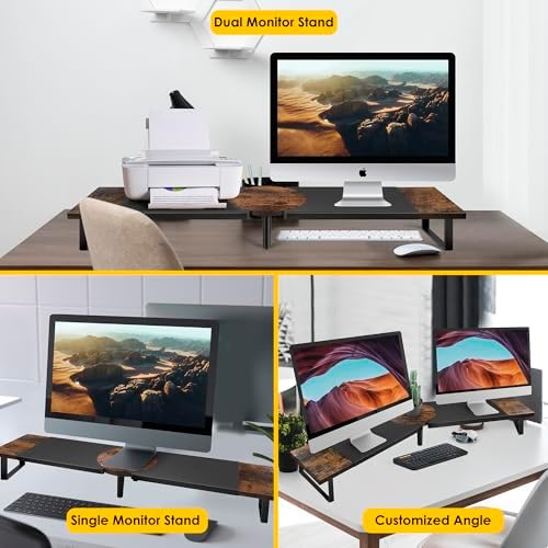 Across-Star Dual-Monitor Stand for Desk - Large Adjustable Length and Angle Riser for 2 Monitors, Double Computer Desktop Organizer, Shelf for TV, Laptop, Printer