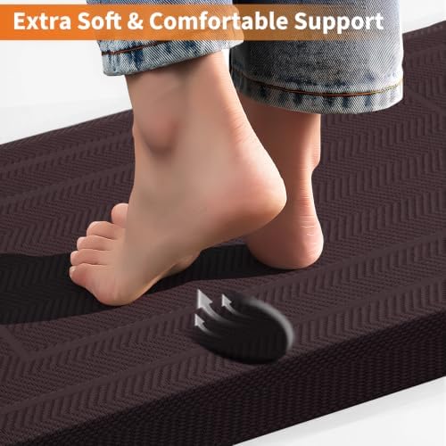 UKISS 9/10"" Extra Thick Cushioned Anti Fatigue Kitchen Mat, Waterproof High Density Foam Standing Desk Mat, Non-Slip Ergonomic Comfort Mat for Kitchen, Office,Workstation Black (Brown, 20" X 39")