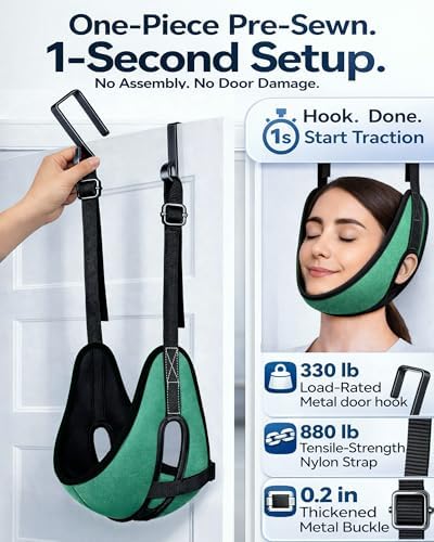 Upgraded Over-the-Door Cervical Neck Traction Device – Portable Adjustable Neck Stretcher for Neck Pain Relief, Spine Alignment & Posture Correction, Home Physical Therapy Kit, 330 lbs Support(Green)