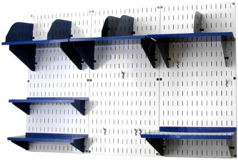 Wall Control Office Organizer Unit Wall Mounted Office Desk Storage and Organization Kit Slotted White Wallboards and Blue Accessories