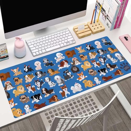 Cute Dog & Puppy XL Gaming Mouse Mat - 31.5 x 11.8 Inch Extended Long, Thin Desk Pad for Keyboard Mice