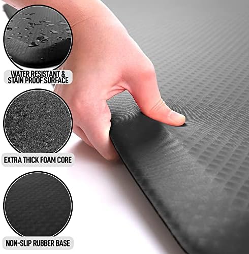 Zulay Home Large 24 x 70 Inch Anti Fatigue Floor Mat - 3/4 Inch Thick Cushioned Kitchen Mats For Standing - Comfortable Padded Floor Mats For Standing Work Desk - Memory Foam Kitchen Mat - Black