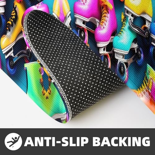 Colorful Roller Skates Print Kitchen Rugs Mats Sets,2pcs Absorbent Non-Slip Rug,Soft Comfort Floor Mat,for Hallway Office