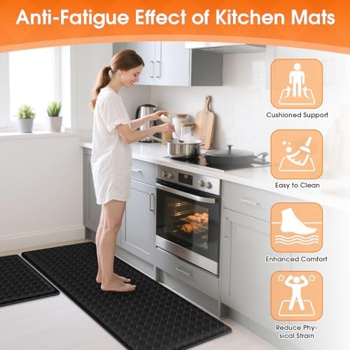TranquilRelax 2-Piece Kitchen Mats, Cushioned Non-Slip Floor Mats, Black