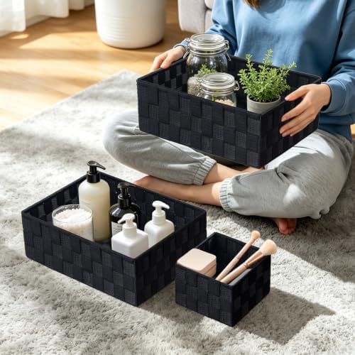 Posprica Woven Storage Basket Small Baskets for Organizing, Cube Basket Bin Container Tote Organizer Divider for Drawer,Closet,Shelf, Dresser,set of 4