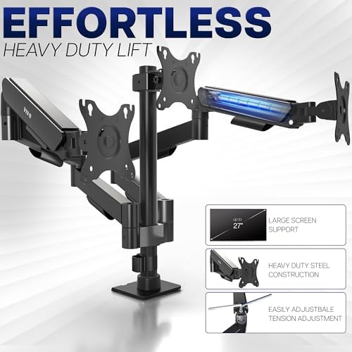 VIVO Triple Monitor Stand, Fully Adjustable Arms for 17 to 27 inch Screens, Mechanical Articulating Desk Mount, Gaming and Office Setups, VESA 75x75, 100x100, Max 19.8 lbs, Classic, Black, STAND-V003O
