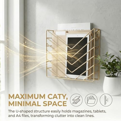 Wall Mounted Magzine Rack,Gold Wall Mount File Organizer