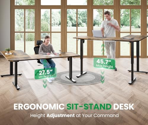 63x55 L-Shaped Electric Standing Desk with Charging Station