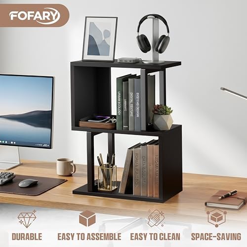 Desk Shelf Organizer, Small Desktop Bookshelf Wood, Black