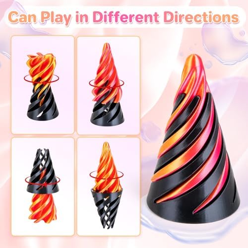 3D Printed Fidget Toys (4 Pack), Impossible Cone & Pyramid Spiral Toy, Optical Illusion Passthrough Desk Toys for Adults & Kids, Stress Relief Sensory Fidgets for Anxiety, Cool Office Gifts, 4PCS XL