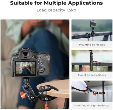 K&F CONCEPT Double Super Clamp Camera Mount with 1/4" Threads Metal Clamp