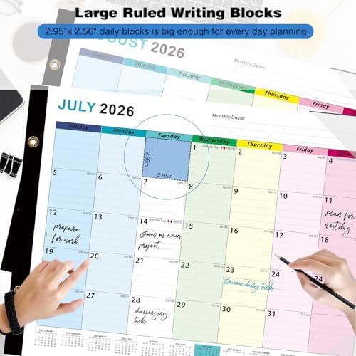 Desk Calendar 2026-2027 - 22" x 17", 18 Month Large Desk Calendar July 2026-2027 Dec, Large Desktop Calendar with Plastic Cover, Thick Paper, Corner Protectors - Colorful (3 Stickers Included)