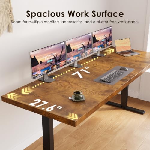 OffiGo 71" Executive Electric Standing Desk Height Adjustable, Rustic Brown