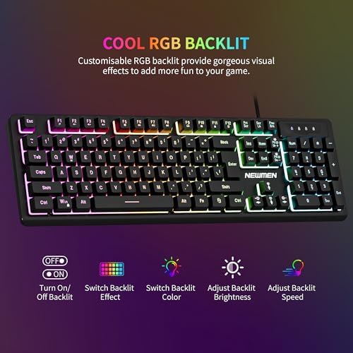 Newmen GM104 Wired Gaming Keyboard and Mouse Combo,Mechanical Feel Keyboard