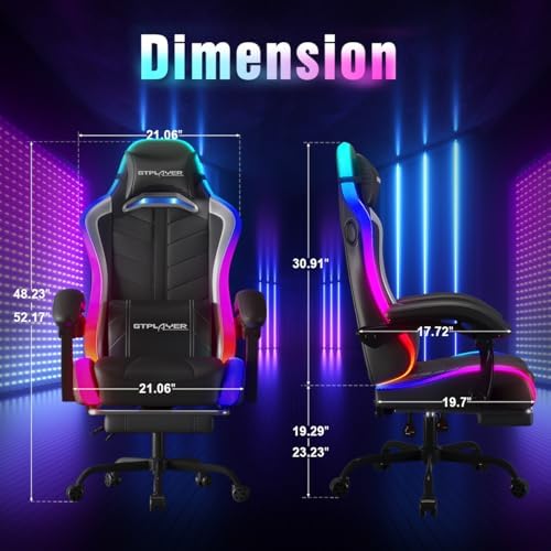 GTPLAYER Gaming Chair, Computer Chair with RGB LED Lights, High Back Ergonomic Chair for Adults with Footrest and Linkage Armrests& Headrest Lumbar Support (w/BT Speakers)