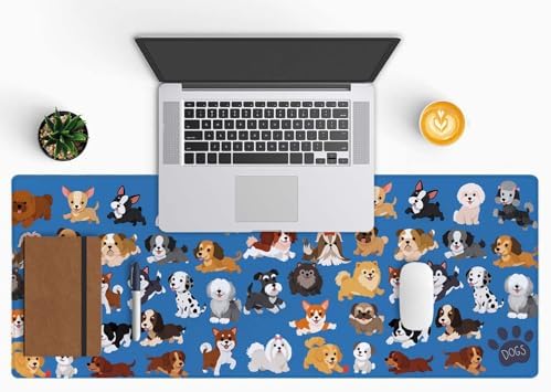 Cute Dog & Puppy XL Gaming Mouse Mat - 31.5 x 11.8 Inch Extended Long, Thin Desk Pad for Keyboard Mice