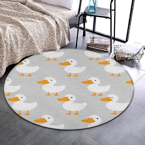 Large Home Decor Mat, Soft Round Yoga Carpet, Non Slip Machine Washable Kitchen Office Circle Rug White Gooses