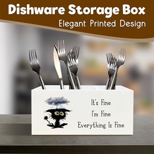 It's Fine Funny Cat Pen Holder for Desk, Funny Desk Accessories for Work, Sarcastic Office Humor Gifts Wooden Pen Pencil Holder Organizer for Office